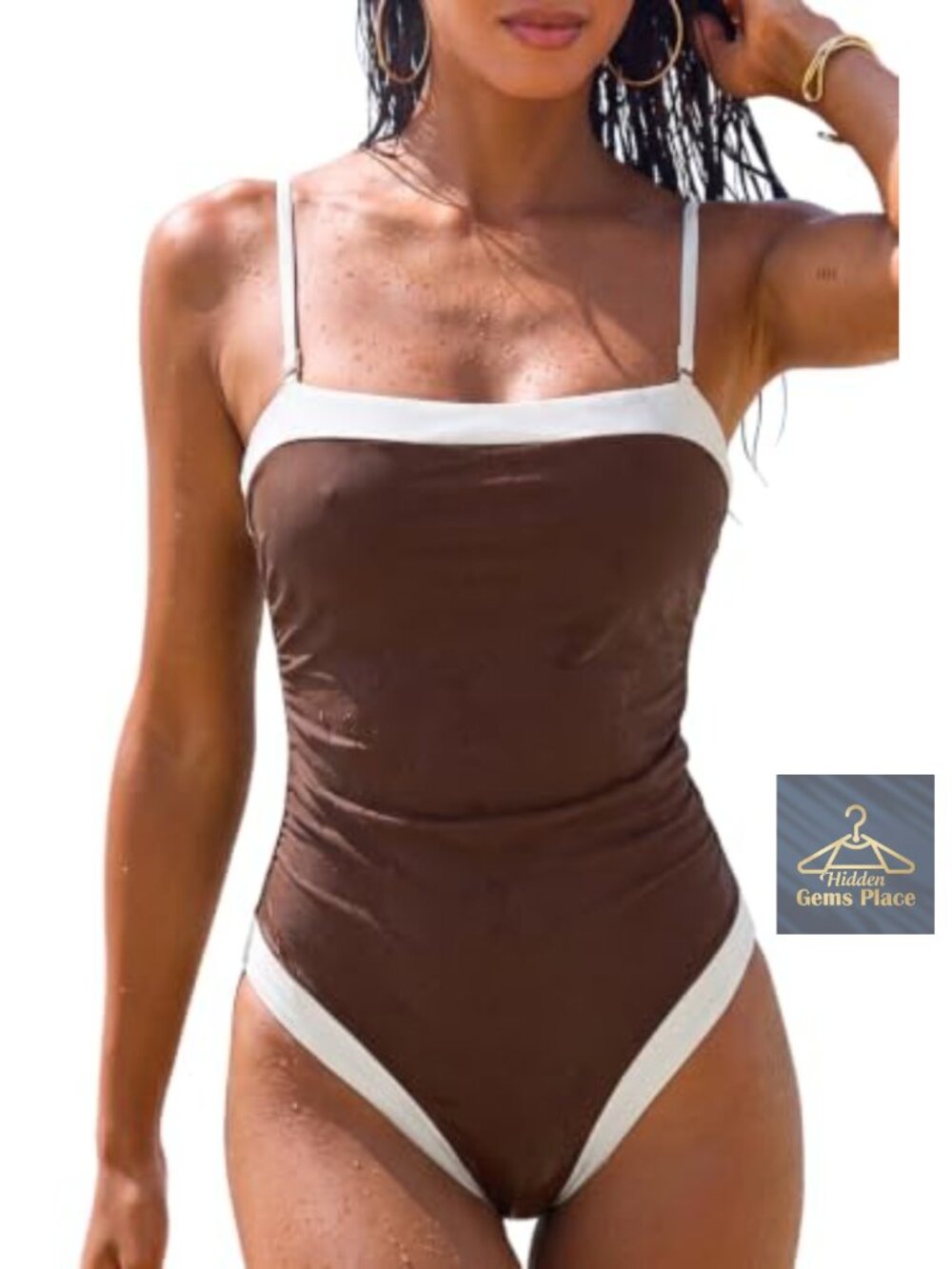One Piece Swimsuit Color Block Square Neck Bathing Suit Adjustable Slim Fit